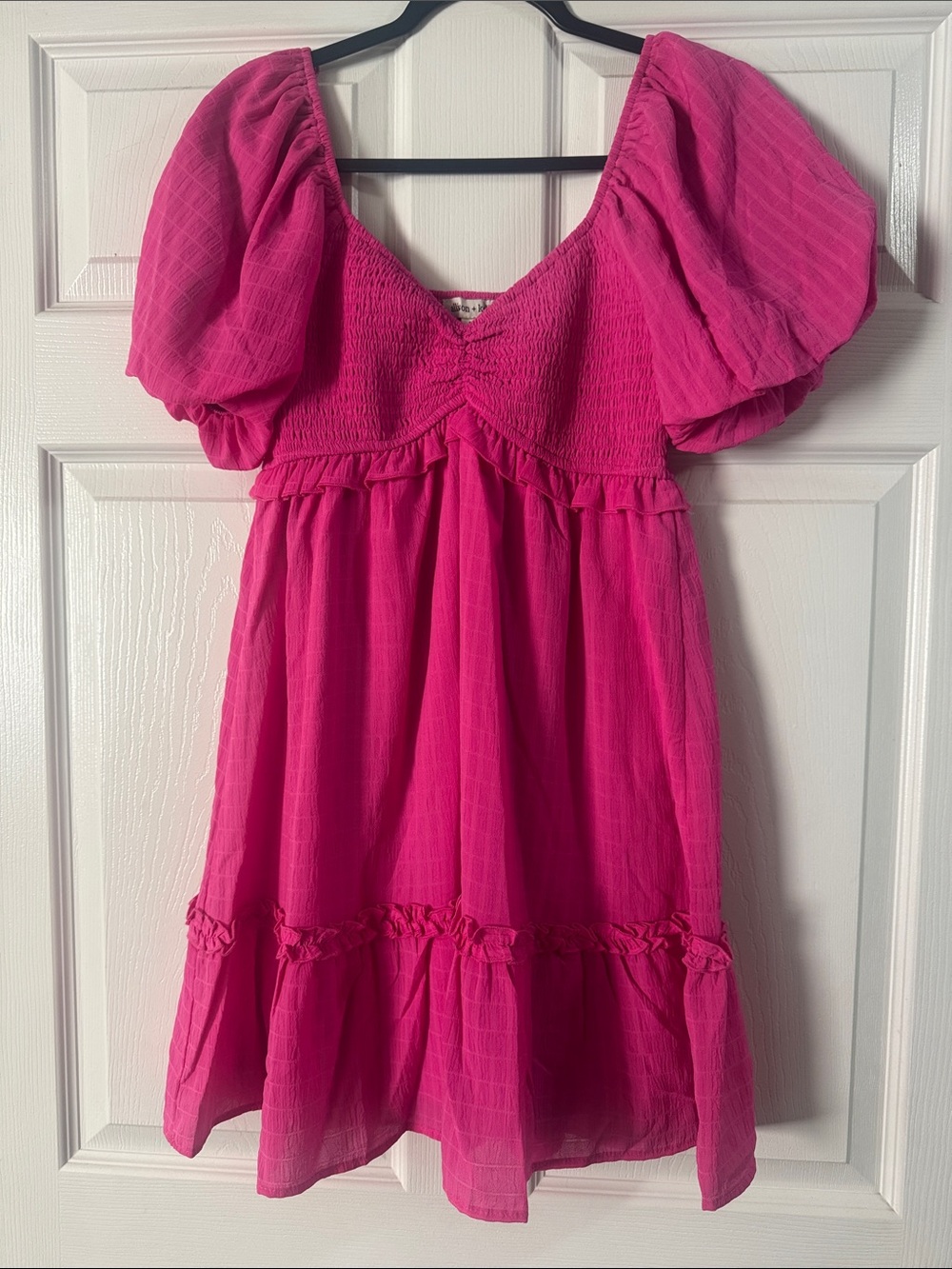 Girls' Hot Pink Puff-Sleeve Smocked Summer Dress